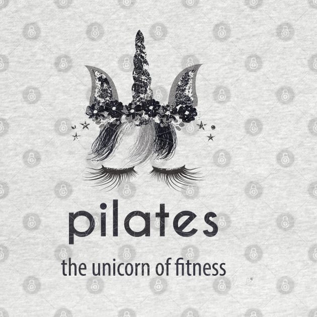 Pilates Unicorn of Fitness in Black White n Silver by ClaudiaFlores